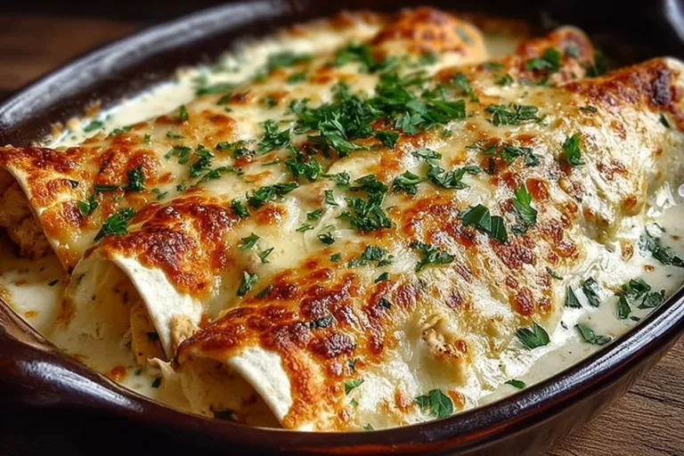 Delicious creamy white chicken enchiladas served on a plate
