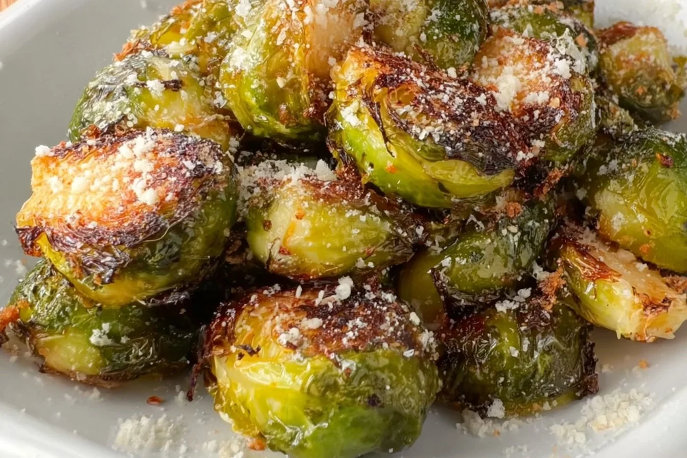 Crispy air-fried Brussels sprouts served in a bowl.