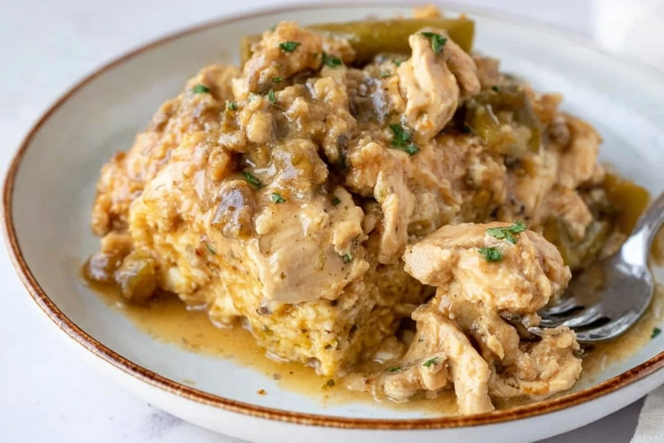 Delicious Crockpot Chicken with Stuffing served on a plate