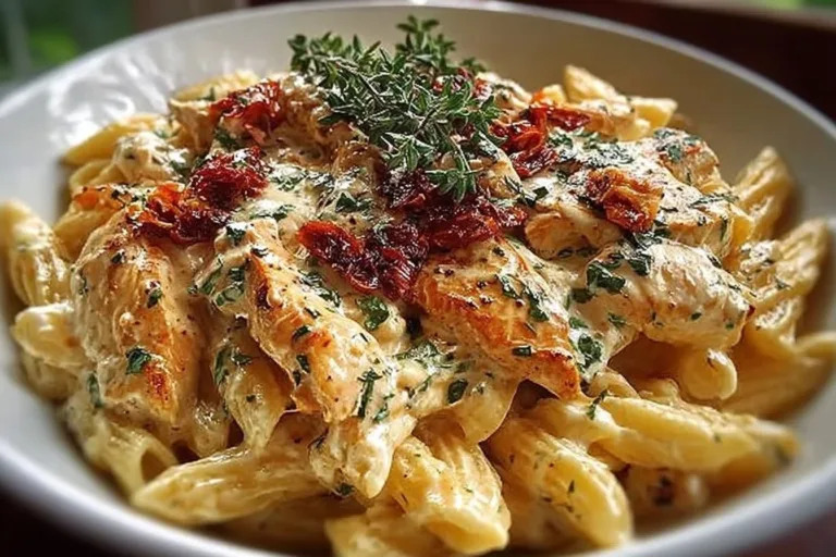 Crockpot Marry Me Chicken Pasta served in a bowl with herbs and Parmesan