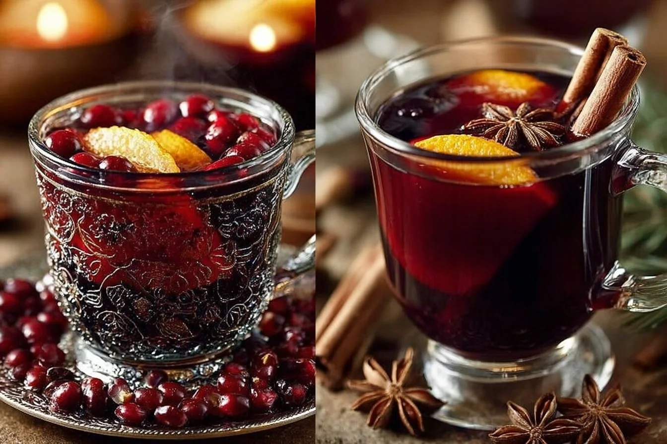A steaming cup of Gluhwein, a traditional German mulled wine with spices