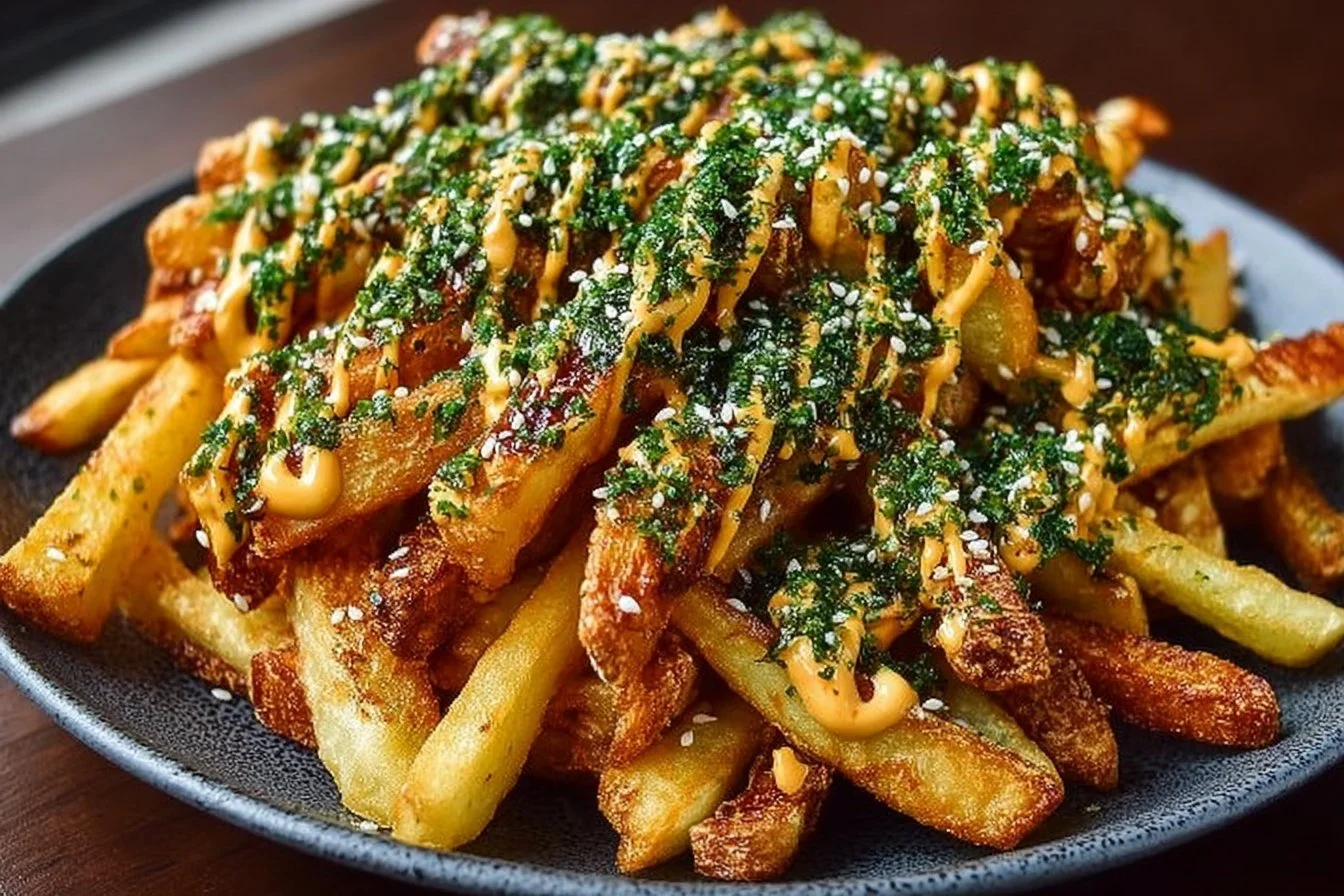 Delicious Furikake French fries served with spicy mayo for dipping