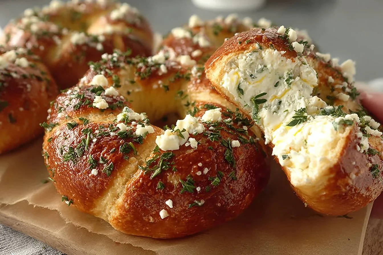 Garlic Butter Bagels with Cream Cheese Filling - Delicious and indulgent treat