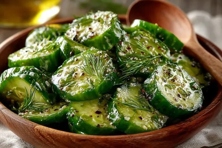 Jar of homemade Garlic Dill Cucumbers with fresh herbs