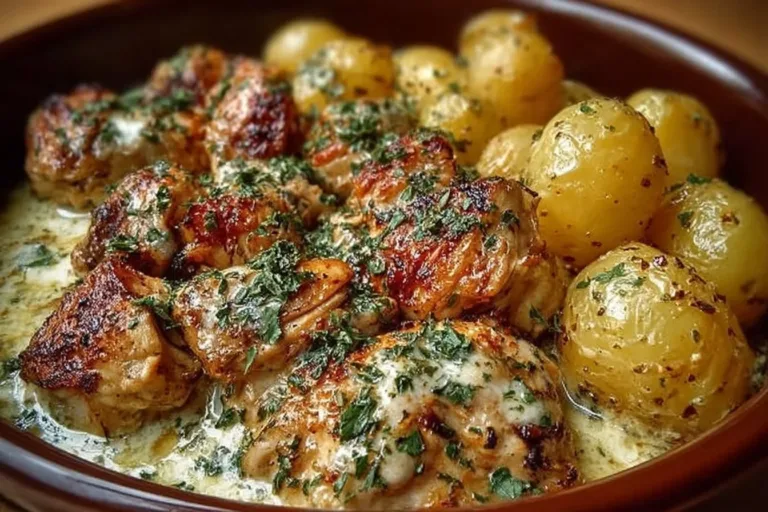 Garlic Parmesan Chicken with potatoes cooked in a crockpot