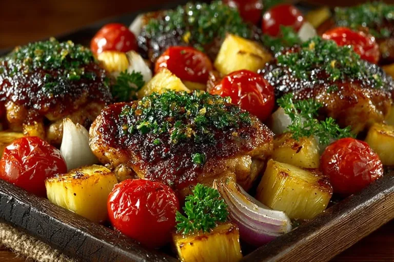 Delicious Hawaiian Chicken Sheet Pan meal with vibrant vegetables and pineapple