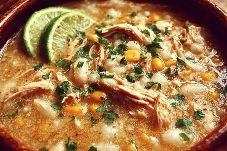 Bowl of healthy white chicken chili topped with cilantro and lime