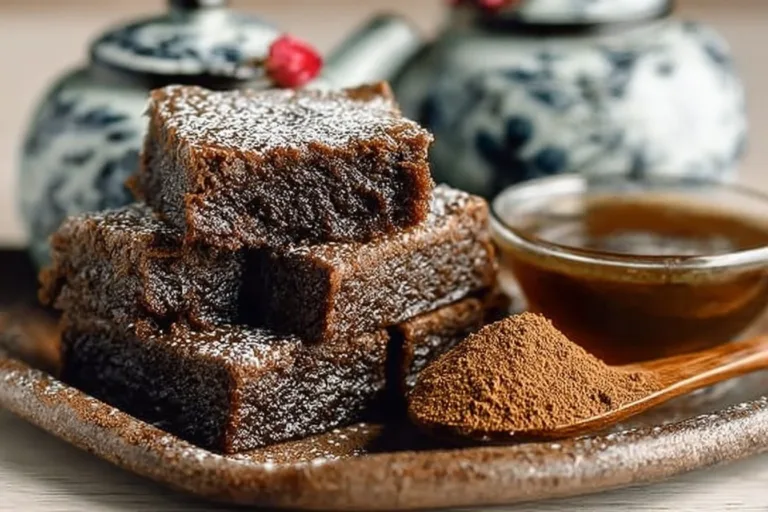Delicious Hojicha Brochi, a brownie mochi dessert infused with roasted green tea flavor.