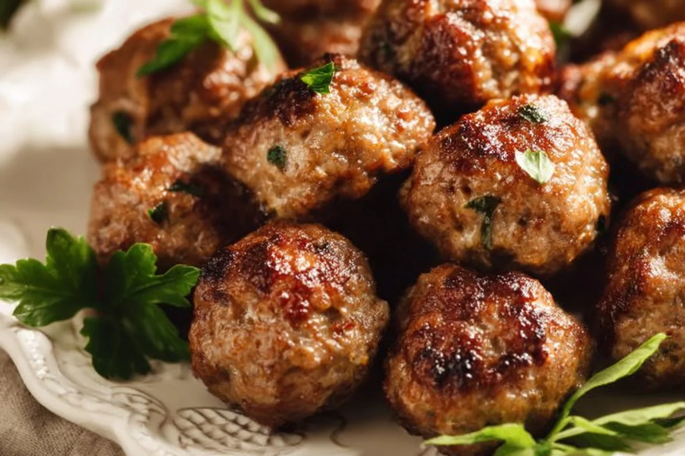 Delicious homemade Italian meatballs served with marinara sauce