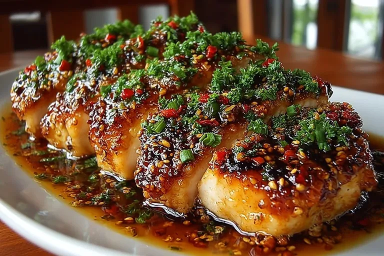 Honey Garlic Chicken Breasts served with rice and vegetables