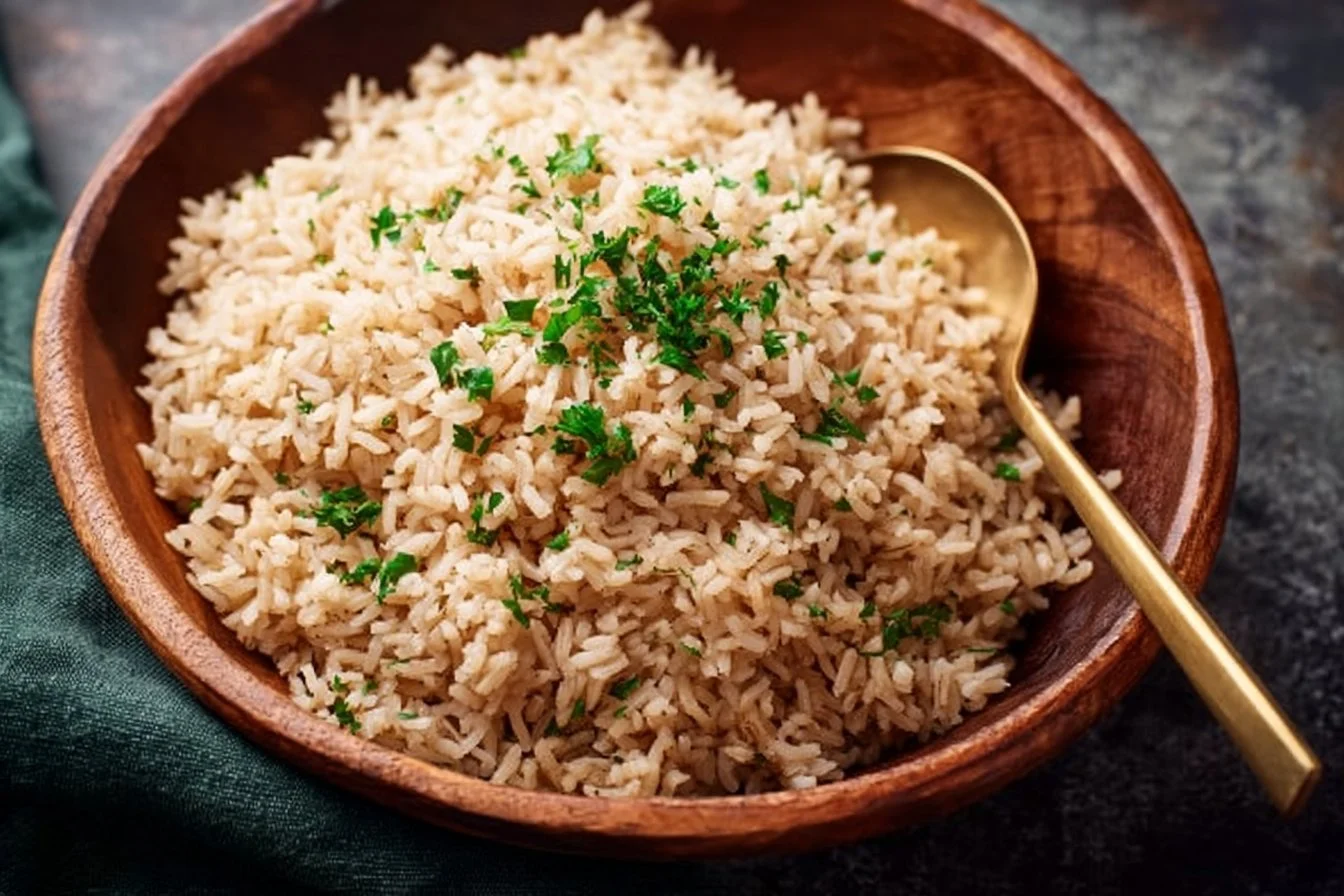 Delicious bowl of Instant Pot brown rice served with fresh vegetables