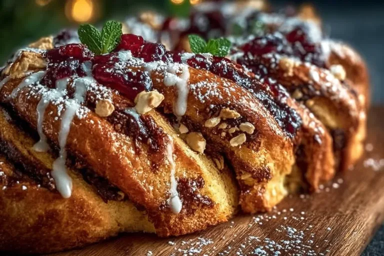 Deliciously baked Christmas Babka with festive toppings and rich filling.