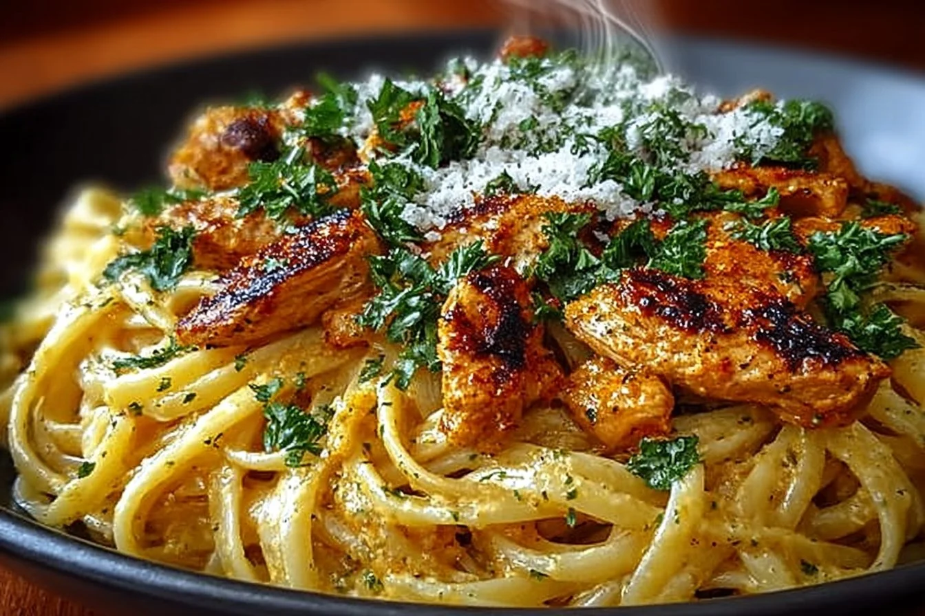 Easy Cowboy Butter Chicken Linguine dish ready to serve in 30 minutes