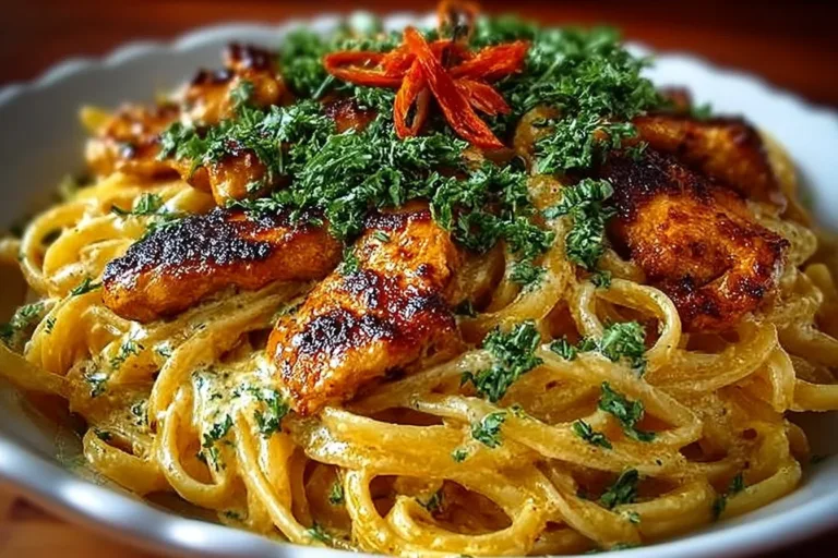 Irresistibly easy Cowboy Butter Chicken Linguine served in a bowl.
