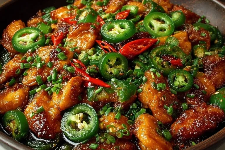 Spicy Jalapeño Chicken dish garnished with herbs and served on a plate