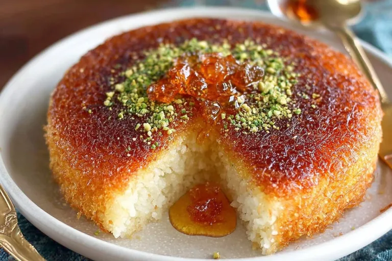 Delicious Kunafa dessert topped with syrup and nuts