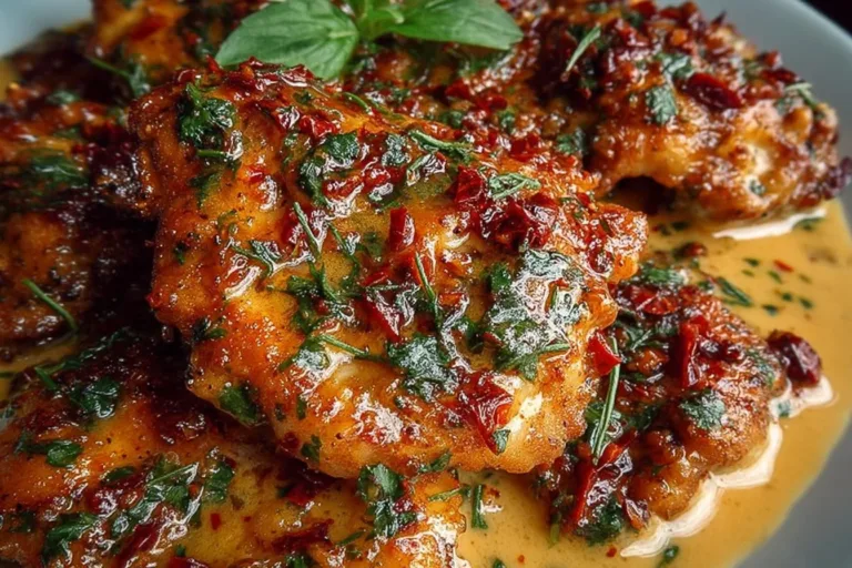 Delicious Marry Me Chicken served with a creamy sauce and herbs.