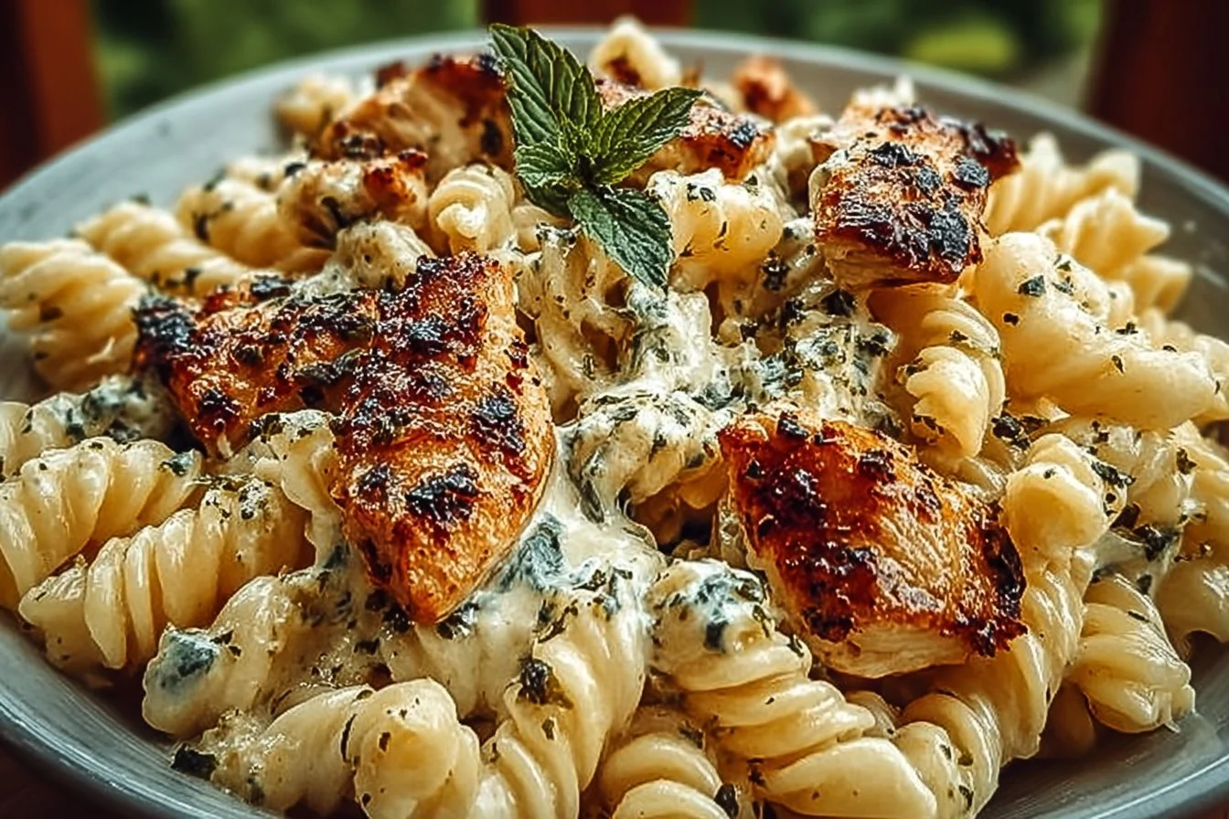 Marry Me Chicken Pasta garnished with basil and cheese