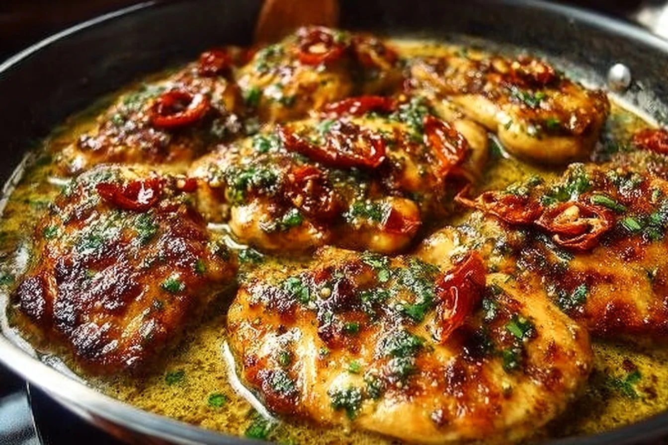 Delicious Marry Me Chicken served with creamy sauce and herbs