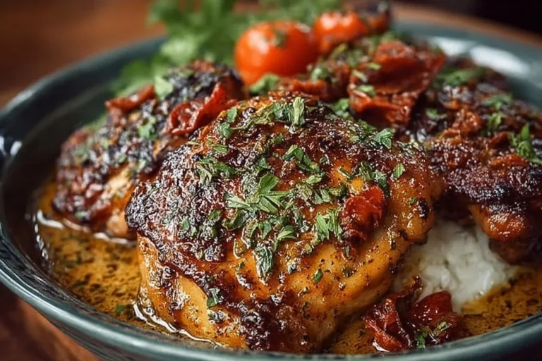 Delicious Marry Me Chicken Thighs garnished and ready to serve.