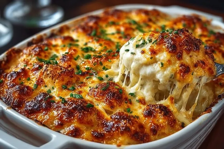 Delicious Million Dollar Chicken Casserole with cheesy goodness and chicken