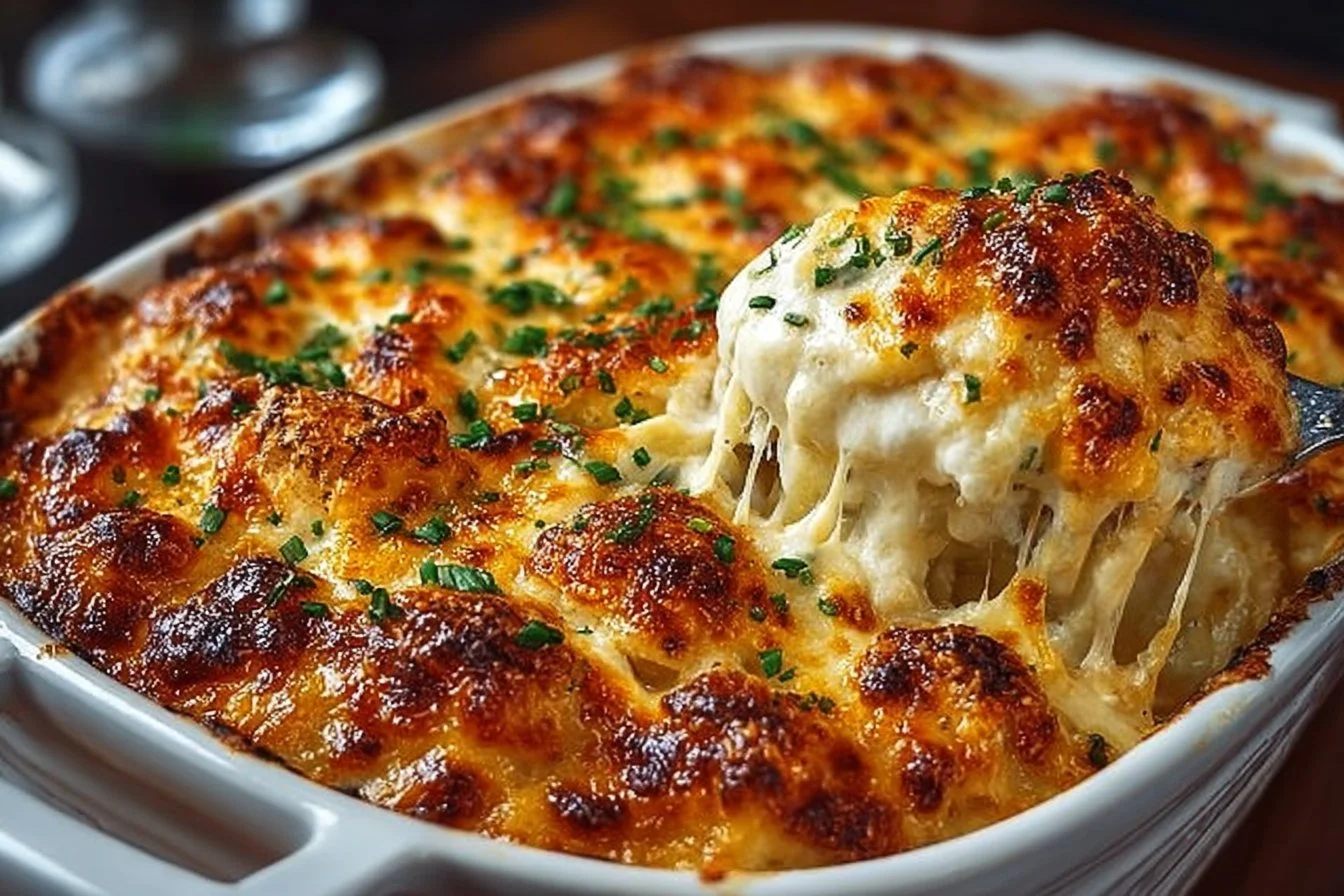 Delicious Million Dollar Chicken Casserole with cheesy goodness and chicken