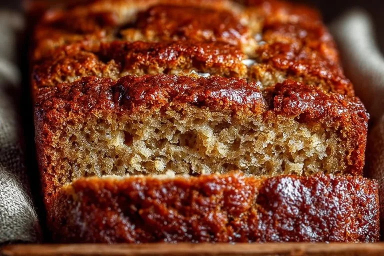 Slice of moist banana bread topped with walnuts