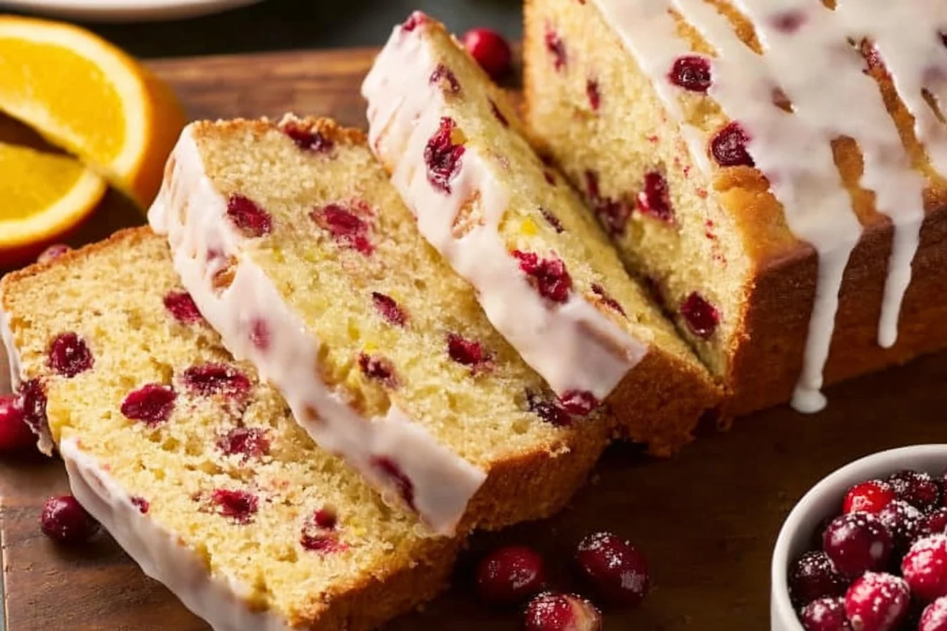 Moist cranberry orange bread with cranberries and orange zest