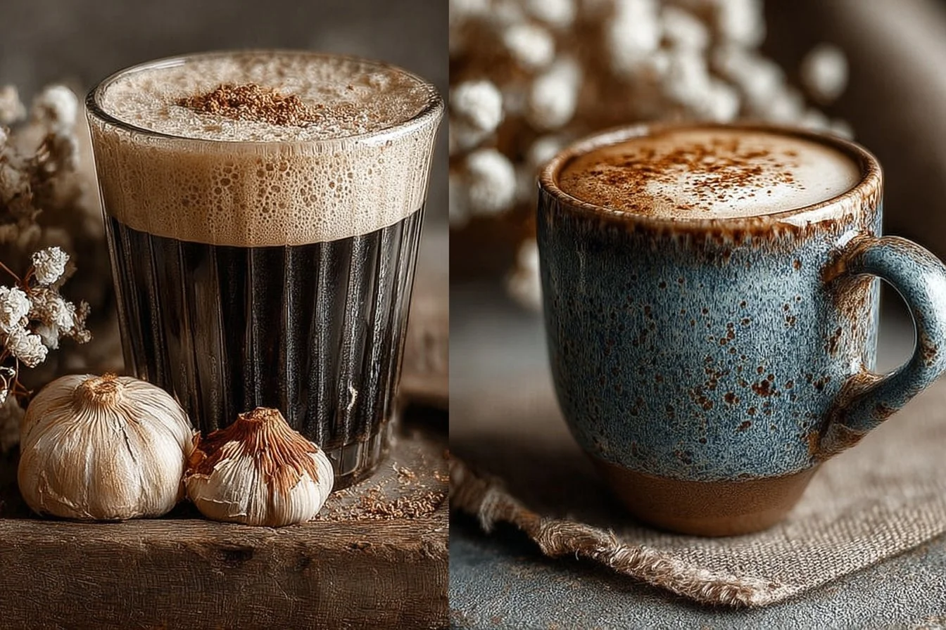 Delicious Mushroom Coffee Latte topped with frothy milk and mushrooms for added health benefits.