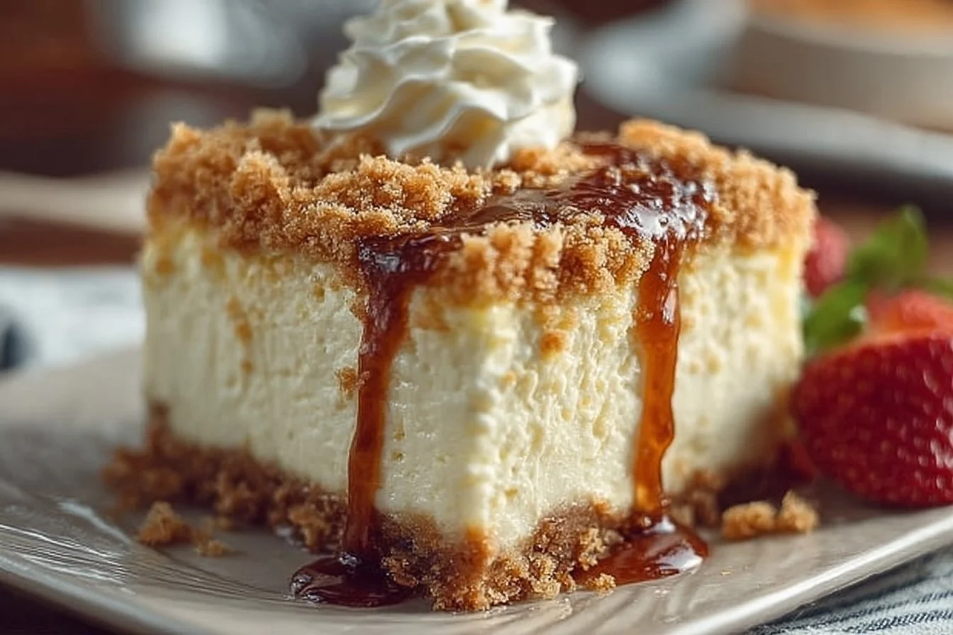 No Bake Classic Woolworth Cheesecake topped with fresh fruit and whipped cream