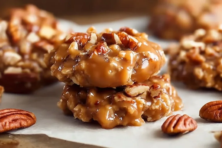 No-bake coconut pecan praline cookies arranged on a plate