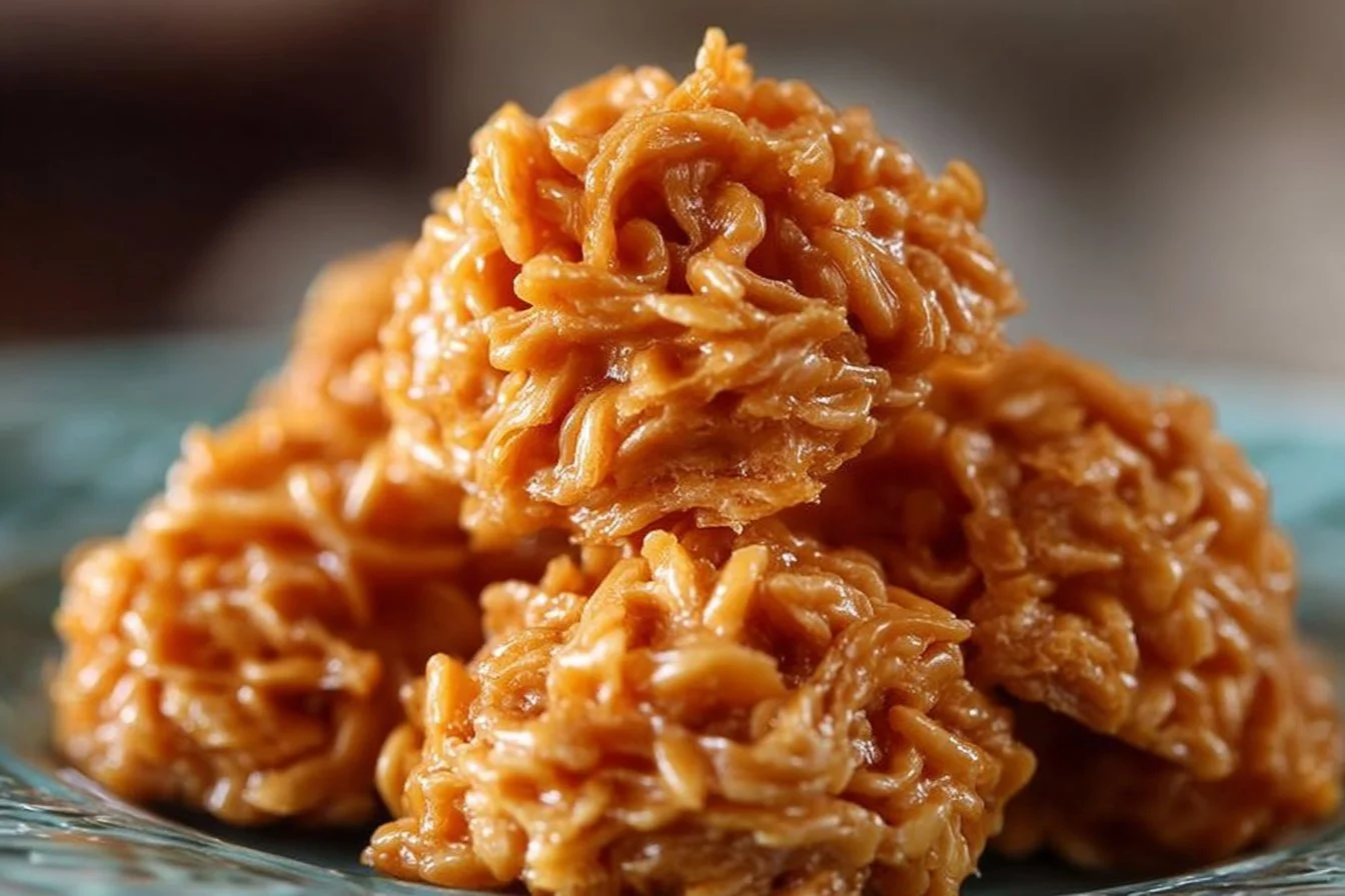 No Bake Peanut Butter Haystacks dessert on a plate