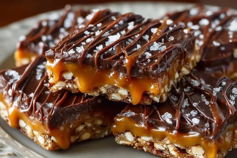 No-bake salted caramel pretzel bars with a delicious topping and salty pretzel crust.