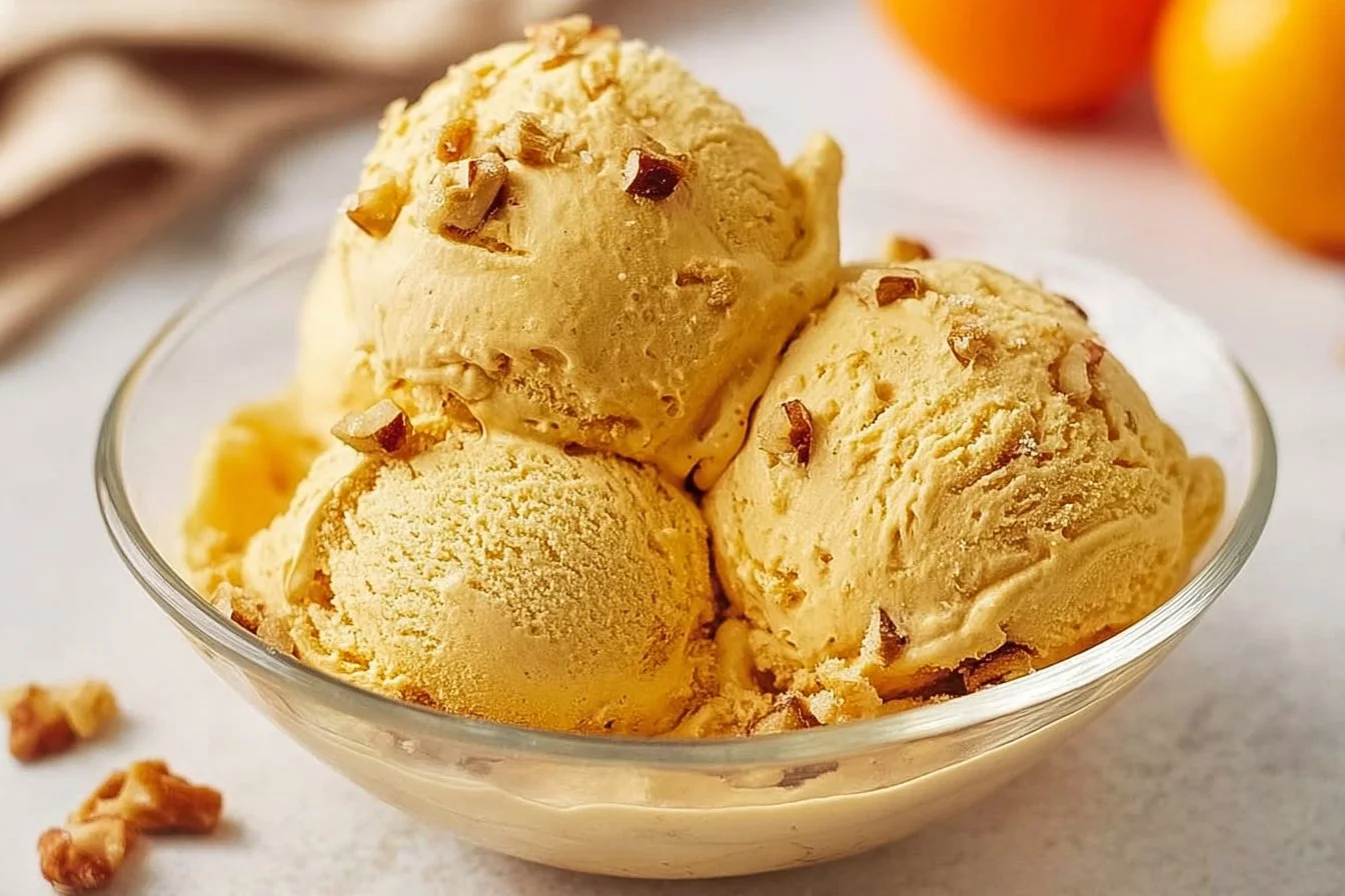 No-churn pumpkin pie ice cream topped with whipped cream and pumpkin spice