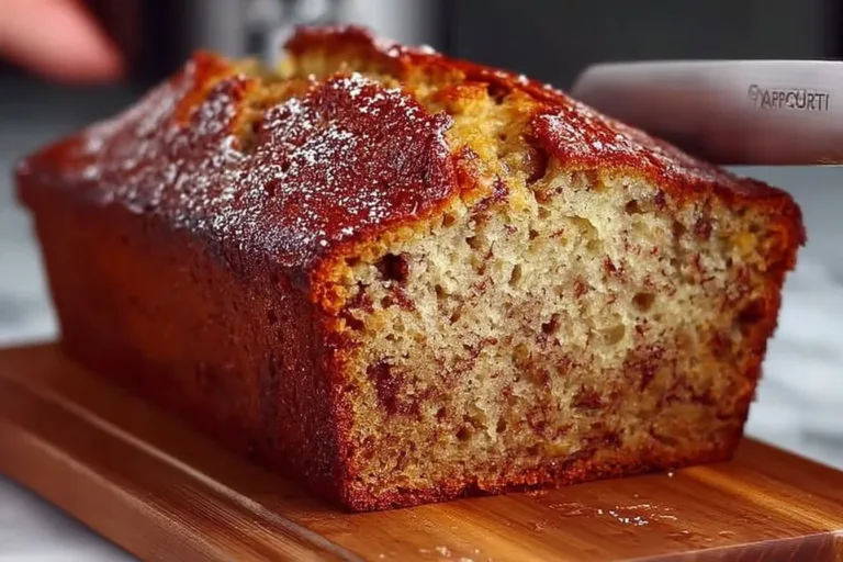 Delicious one bowl banana bread fresh out of the oven.