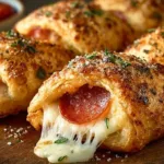 Pepperoni pizza crescent rolls on a baking tray