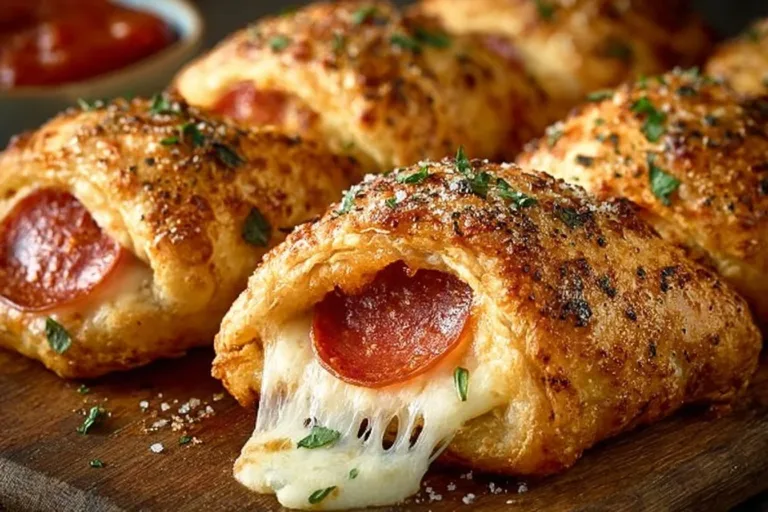 Pepperoni pizza crescent rolls on a baking tray