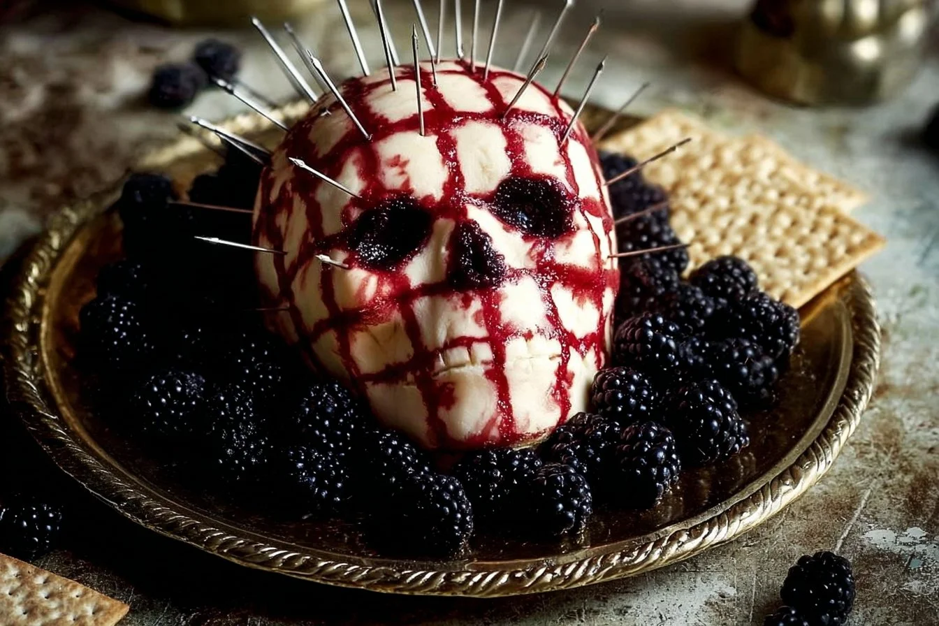 Delicious Pinhead Cheeseball garnished and ready to serve at a party