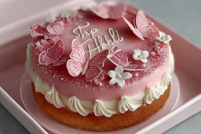 Pink Butterflies Bento Cake with colorful butterflies on top and vibrant decorations