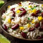 Delicious Rice and Peas dish served in a bowl, ready to enjoy.