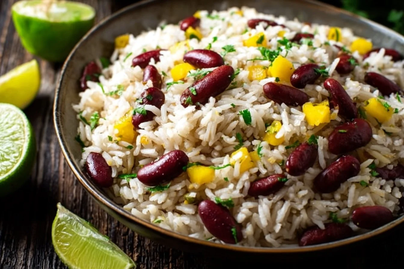 Delicious Rice and Peas dish served in a bowl, ready to enjoy.