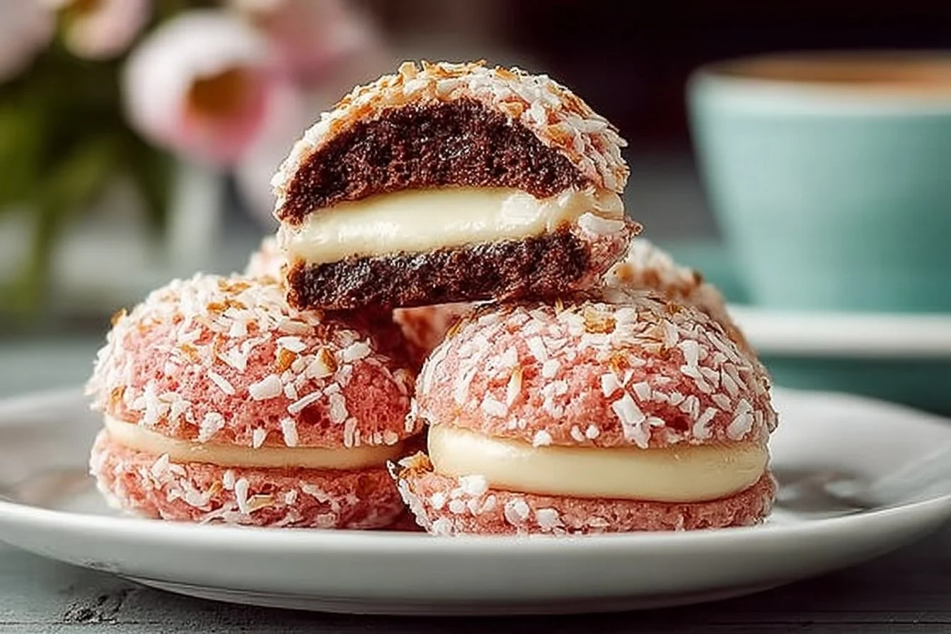 Homemade Scottish Macaroons with chocolate coating and coconut flakes