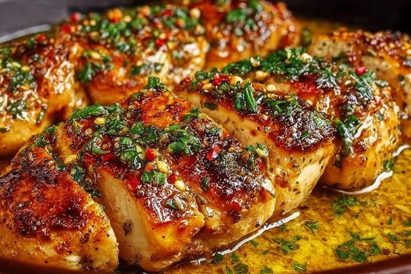 Delicious skillet garlic butter chicken served with herbs and spices