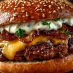 Delicious Smash Burger topped with easy sauce on a rustic wooden table