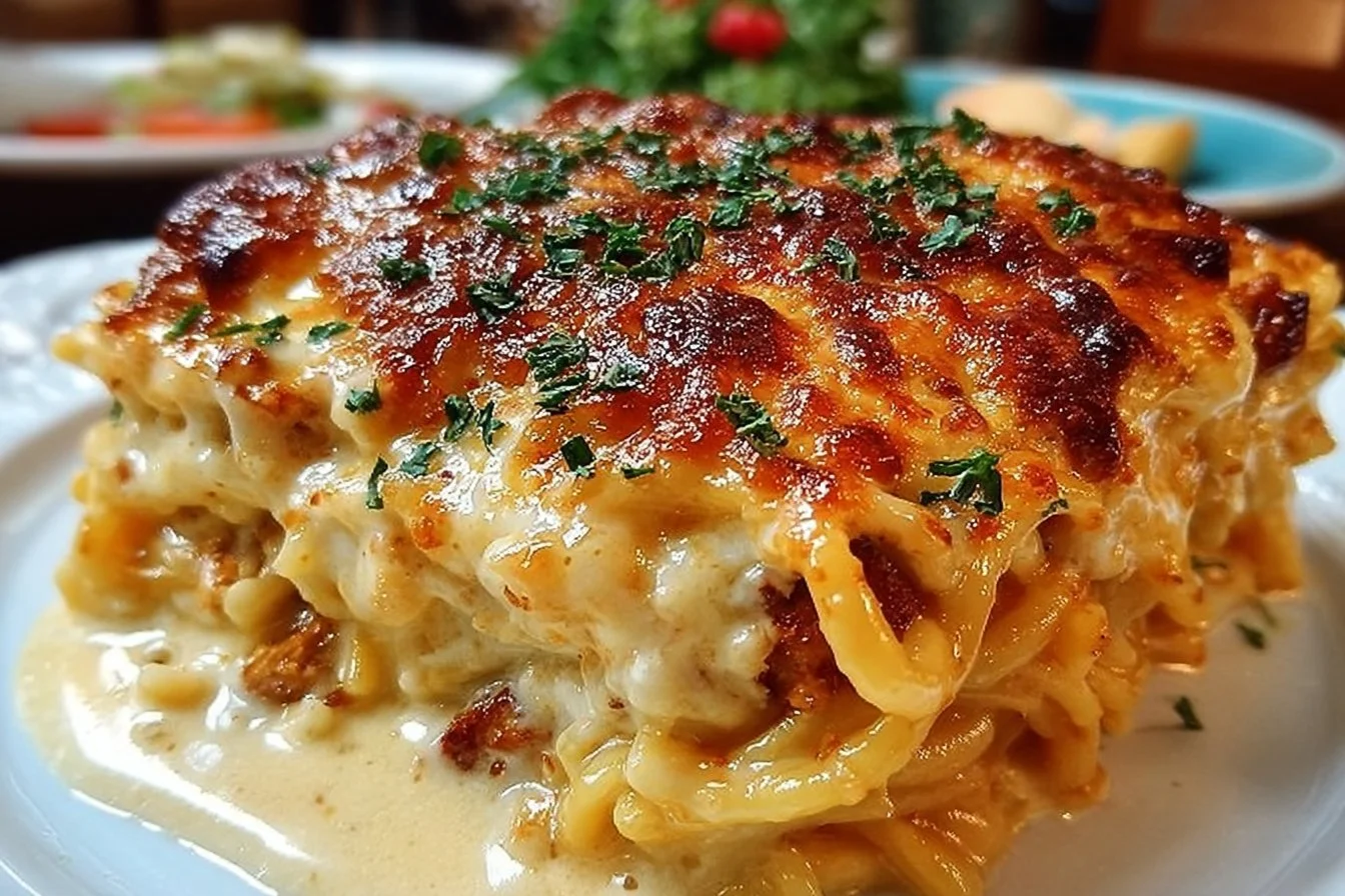 Spicy Southern Cheesy Chicken Spaghetti Casserole served in a baking dish