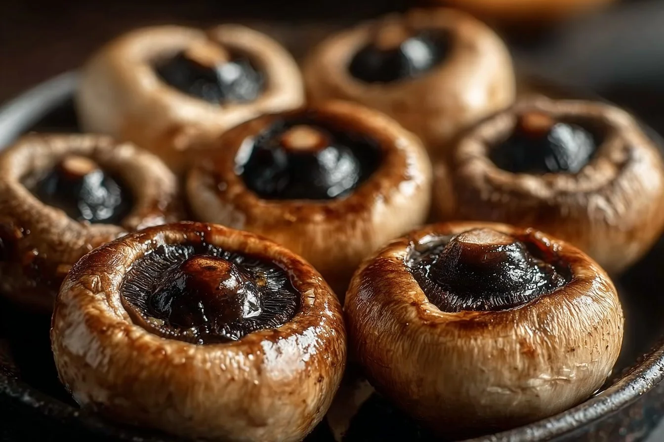 Spooky stuffed mushroom eyeballs appetizer for Halloween
