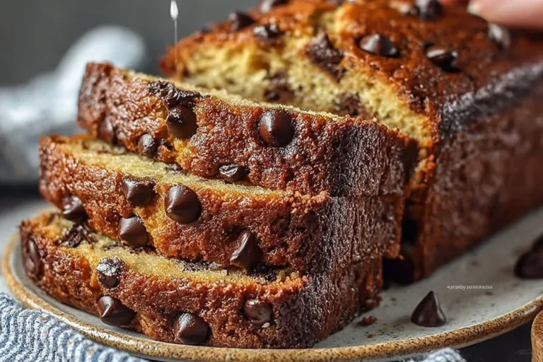 Super moist chocolate chip banana bread fresh out of the oven.