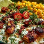 Tasty street corn chicken bowl with vibrant toppings and flavors