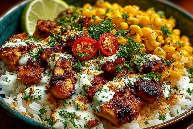 Tasty street corn chicken bowl with vibrant toppings and flavors