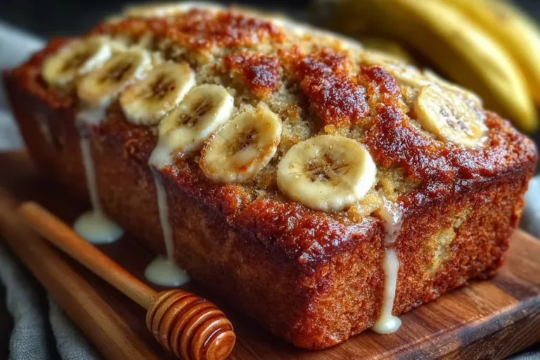 Loaf of the world's best banana bread on a wooden table